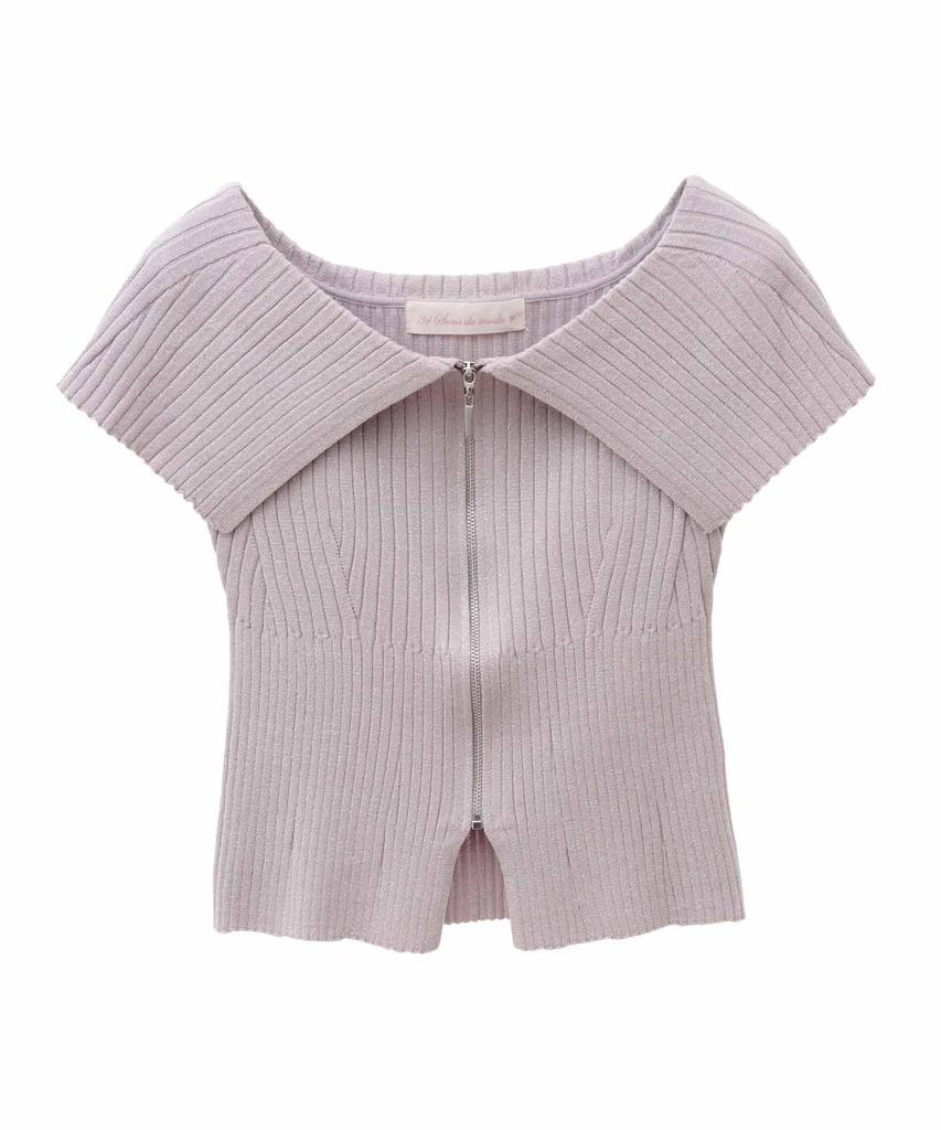 Son de Wide Ribbed Zip Knit Purple [Trente-An Mode] Women's Sweater,