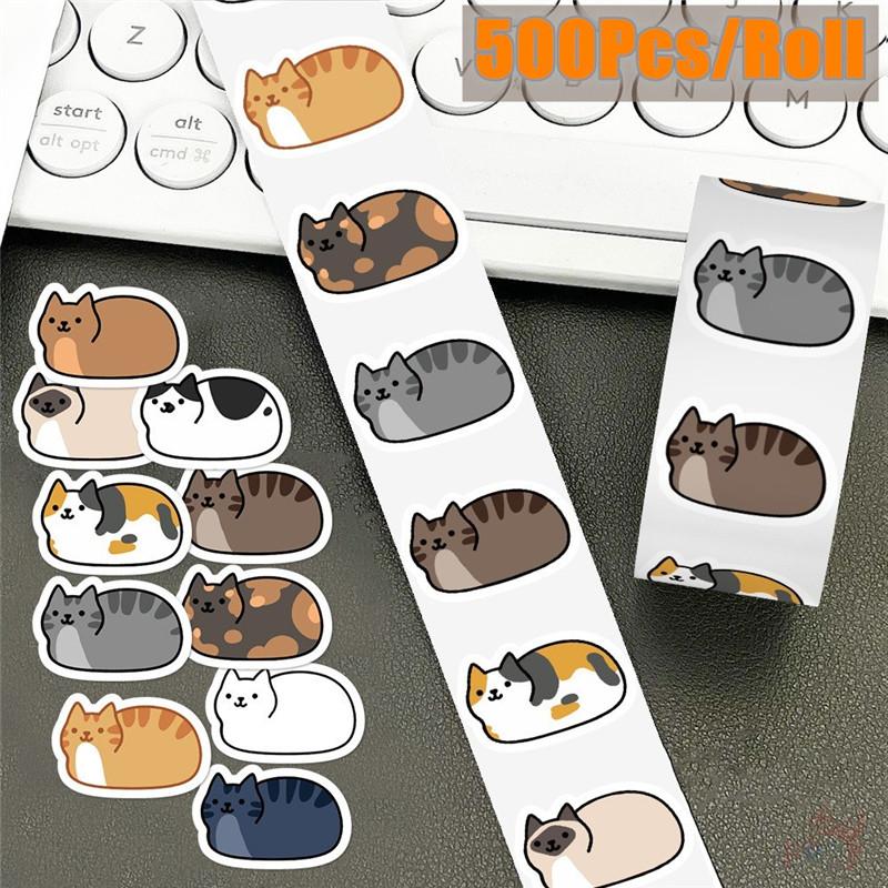 500Pcs/Roll Q Fat Cats Kids Rewards Stickers - DIY Scrapbooks Album Decor Sealing Label Decals