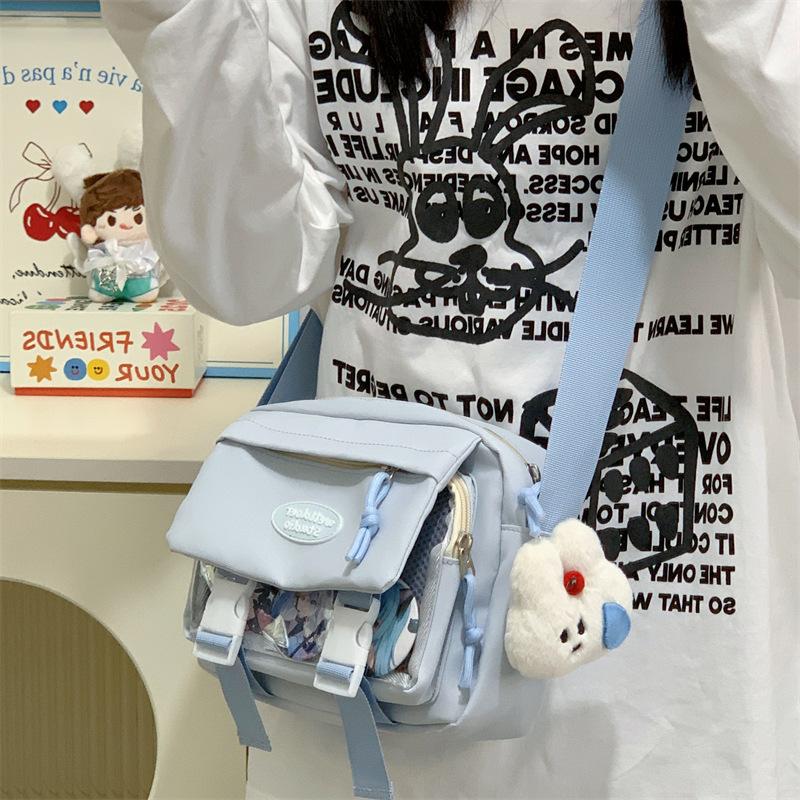 Japanese Contrasting Color Shoulder Bag Cute Small Fresh Pain Bag Girl Student Simple Casual Light Transparent Messenger Bag