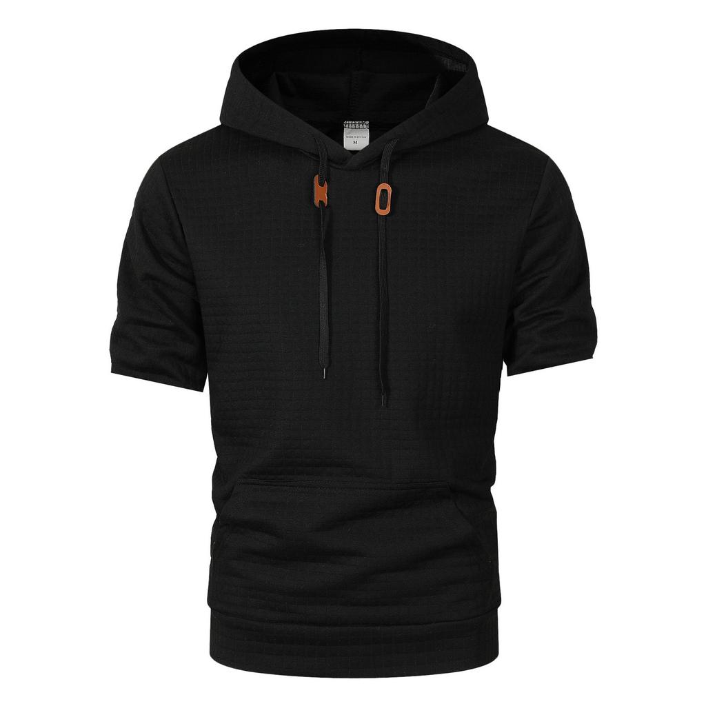 Men's Summer Hooded Short Sleeve T-Shirt Casual Hooded Drawstring T-Shirt