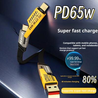 25/100/150/200CM 4-in-1 Ladekabel PD 8Pin 65W USB Typ-C Ladekabel Tragbar Schnell für Tablet Handy Geflochtene Datenkabel