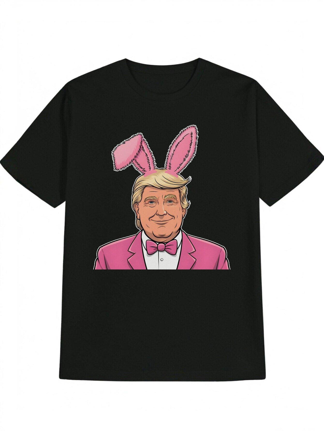 Casual Graphic T-shirt - Black Crew Neck Tee with Pink Suit for Man Illustration XXL