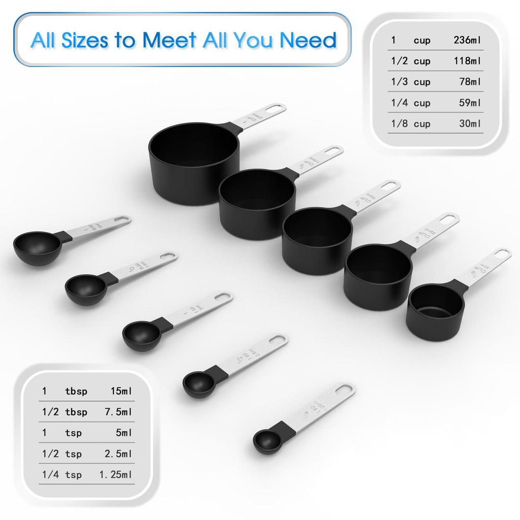 10-Piece Stainless Steel & Plastic Measuring Cup and Spoon Set for Baking and Cooking