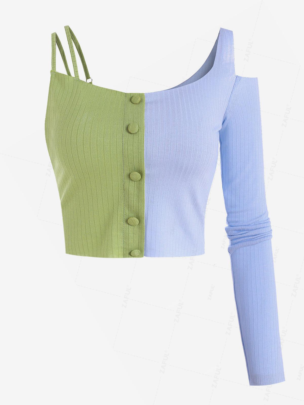 

Футболка ZAFUL Two Tone Cutout Raw Cut Crop S зелёный