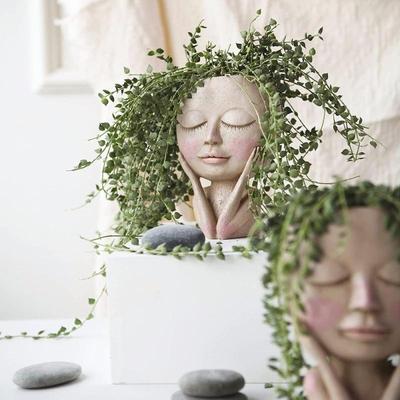 Pot de fleurs créatif en forme de visage, pot de fleurs pour plantes succulentes, statue d'art en résine, sculpture en pot, ornements décoratifs, vase