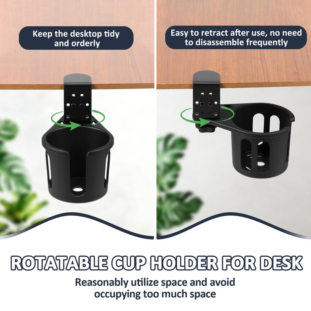 2Pcs Desk Cup Holder Clamp Adjustable 360 Degree Rotating Cup Holder Anti Spill Table Edge Clamp for Coffee Mugs Water Bottles