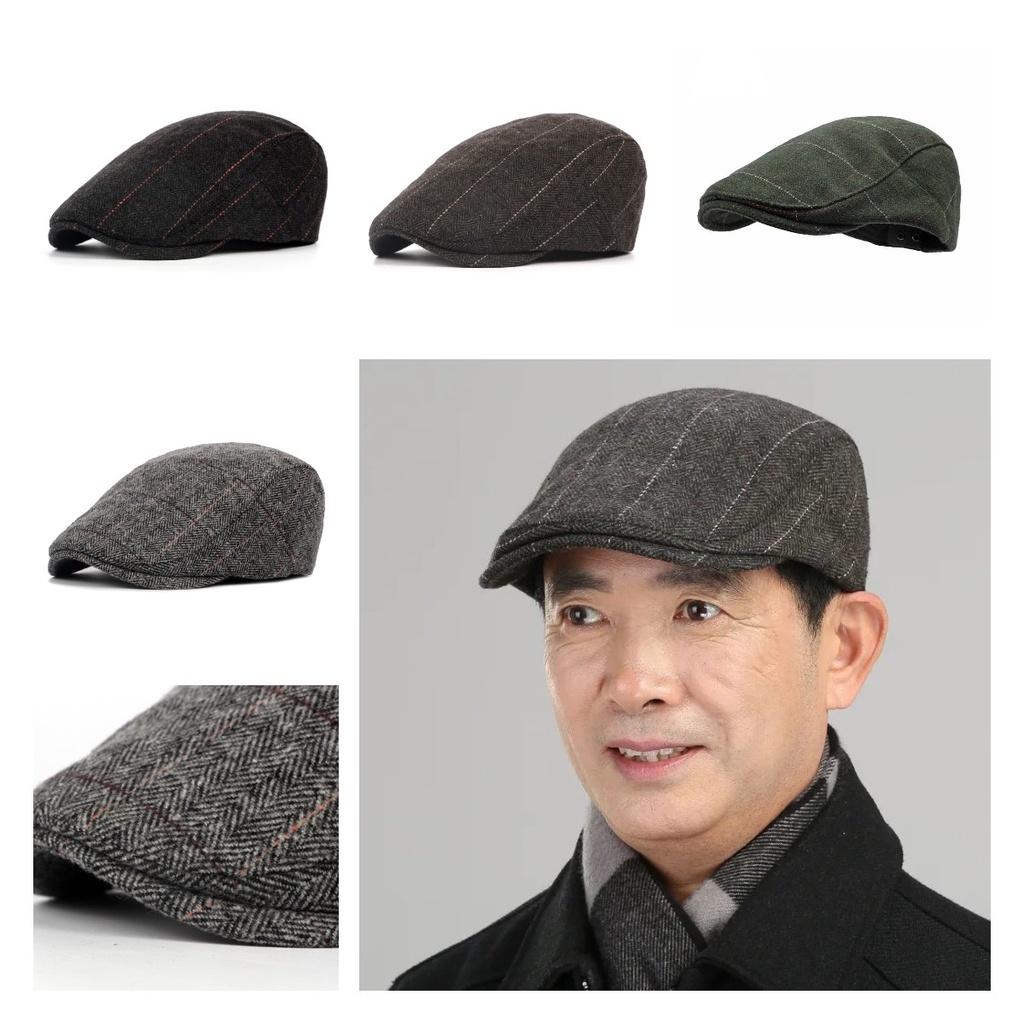 Beret Checkered Duckbill Retro Hat Vintage Men Woollen Cap Accessory Gift Adult