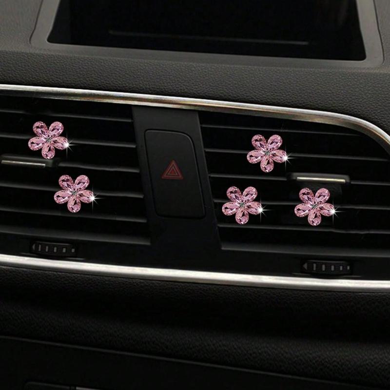 5pcs Pink/White Crystal Car Air Vent Fragrance Decoration Clip, Auto Interior Decor Accessories