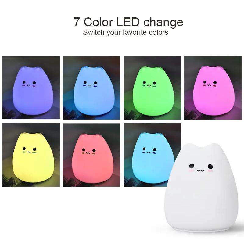 LED Night Light Cat Lamp Wireless Touch Sensor Silicone Battery Animal Light Child Holiday Bedroom Desktop Decor Lamp