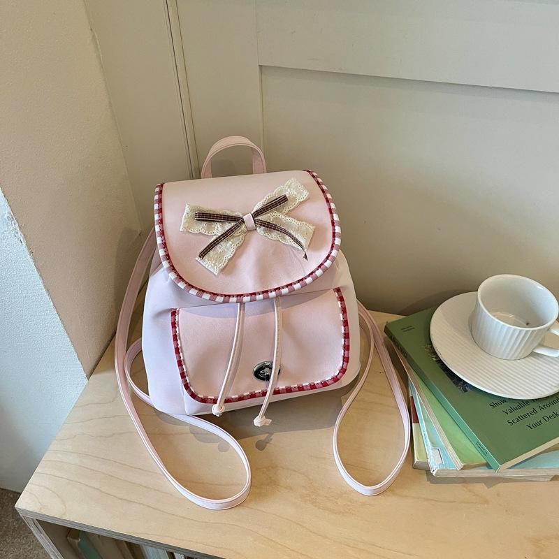 Schoolbag Handsome Rice Family Korean Small Fresh Lace Backpack Women's 1011 New Light Luxury Niche Travel Commuting Small Schoolbag