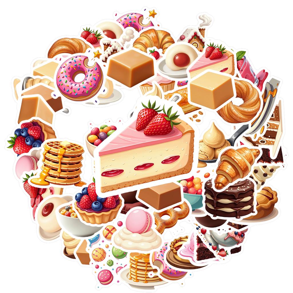 35-70cps Sweet Dessert Stickers Donut Ice Cream Strawberry Cake Aesthetic Decals Decoration Phone Luggage Water Bottle School