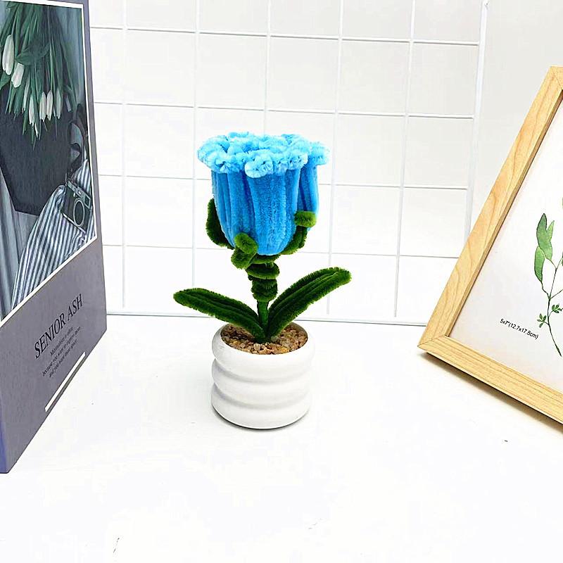 Multi Colored Plush Twisted Rod Rose Potted Desktop Decoration Ornament For Office Decor