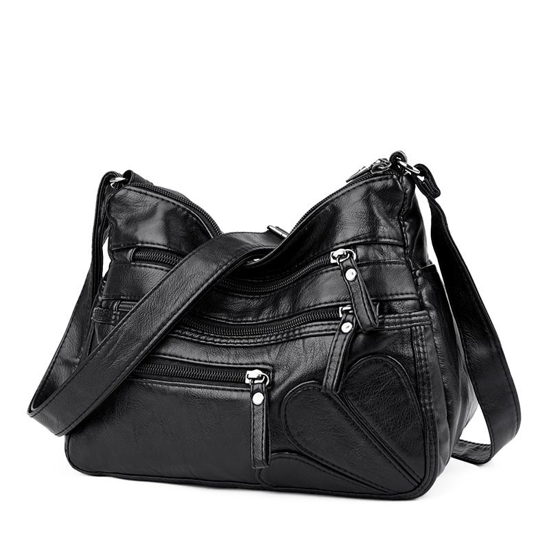 Borsa a tracolla multistrato in morbida pelle tinta unita da donna, grande capacità, borsa da viaggio multifunzionale sottobraccio