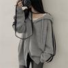 Korean zipper stripe knitted cardigan women's autumn winter oversized y2k outer wear lazy wind lapel hooded sweater jacket coats