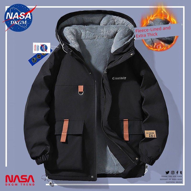 Nasa Fleece Jacket for Men, Spring, Autumn and Winter Hooded Jacket, Outdoor Windproof Thickened Lamb Fleece Mountaineering Jacket, Trendy Brand