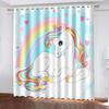 Adorable Animated Pink Rainbow Unicorn Horse Vibrant Girl Shading Window Panel Curtains for Kids Living Room Bedroom Bathroom Door 2Pieces