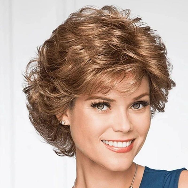Fashionable Women s Short Curly Wig: Full-Head, Voluminous, Golden Full-Cap Wig YN310