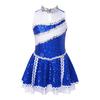 Girls Cheerleading Costume Shiny Sequins Dress Sleeveless Round Neck with Invisible Back Zipper for Dance