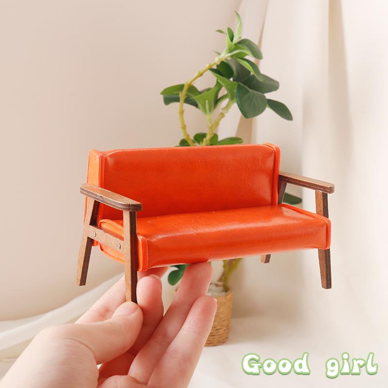 1/12 Dollhouse Miniature Furniture Leather Sofa Single/Double Chair Model Doll Home Living Room Decor Accessor Children Toy Gift