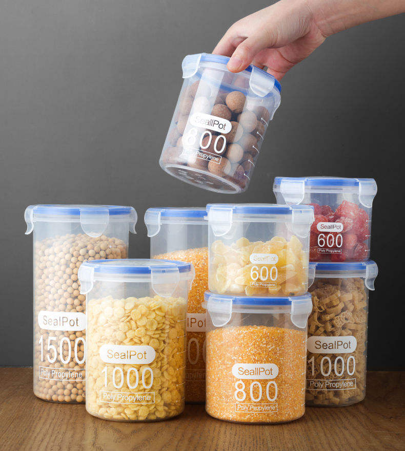 Sealed Kitchen Food Storage Canisters Transparent Large Capacity Grain Fresh Preservation Box with Scale Plastic