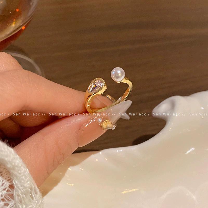 European and American Ins Style Open Ring Women's High-end Pearl Index Finger Ring Niche Design Hand Jewelry Wholesale