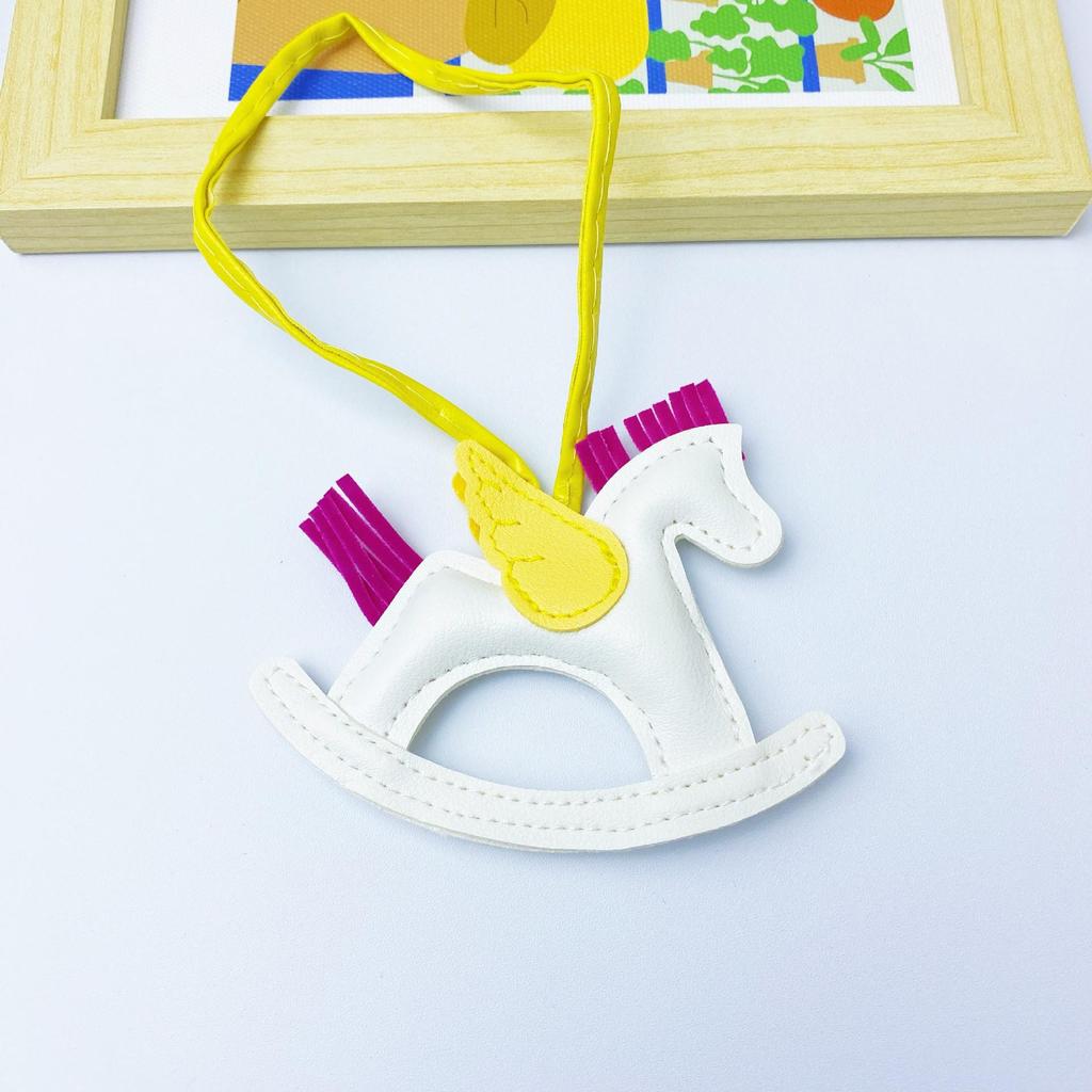 Colorful PU Leather Rocking Horse Keychain - Cute Bag Pendant Gift