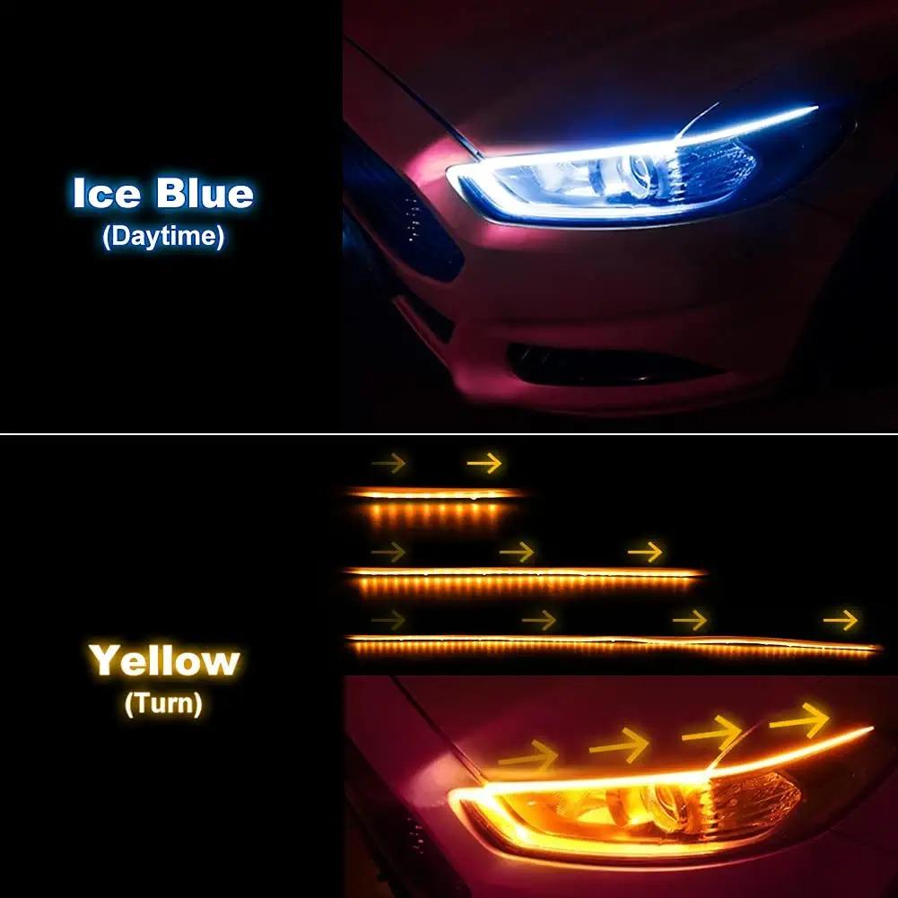 2Pcs Start Scan DRL Car Daytime Running Light Flexible Waterproof LED Strip Sequential Turn Signal Light For Auto Headlight 12V