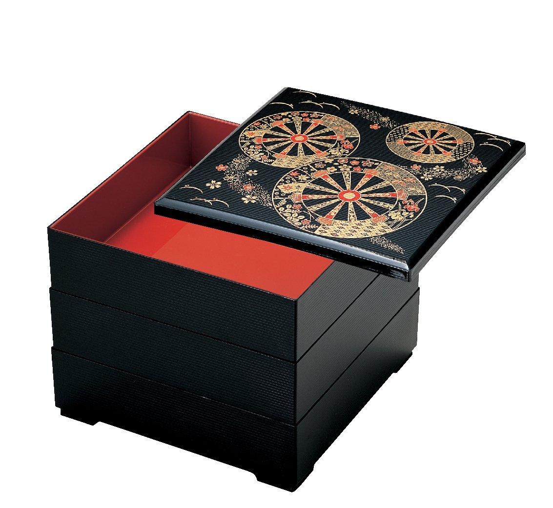 

Wakaizumi Lacquerware, 3-Tiered Box, 8-inch, Black with Red Interior, Imperial Carriage, H-161-6A