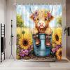 Rustic Farmhouse Cow Shower Curtain Western Sunflower Cute Highland Cows Cattle Farm Animal Fall Watercolor Flower Country Women
