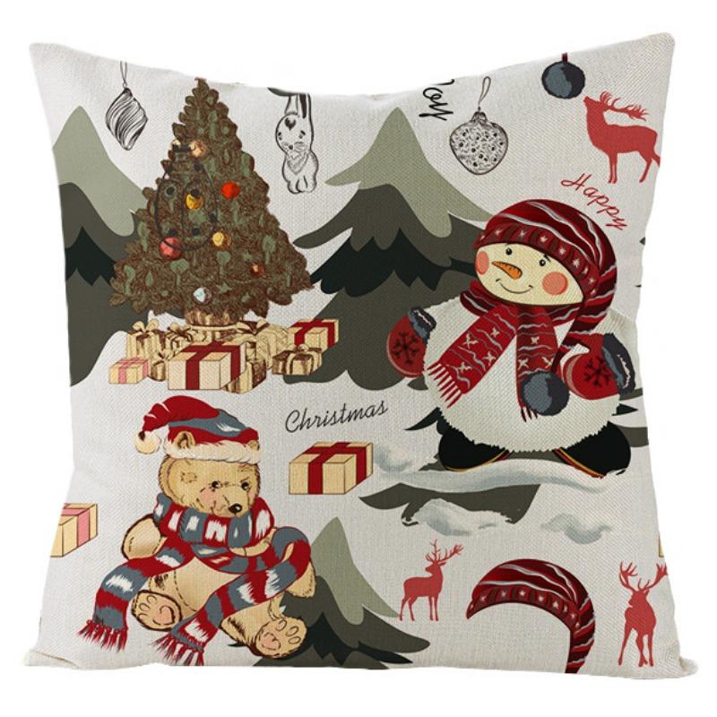 New Christmas Snowman Christmas Tree Linen Pillow Cover Festive Home Sofa Pillow Cover