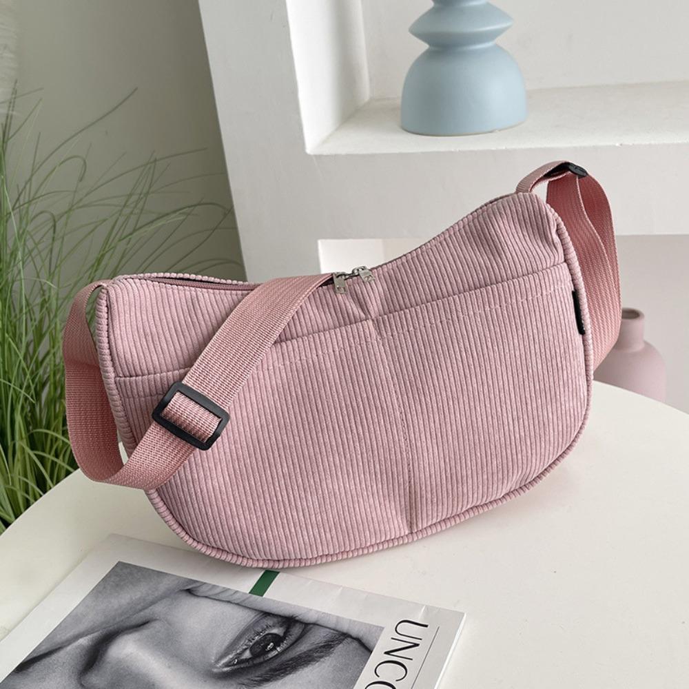 Korean Style Corduroy Shoulder Bag Cotton Cloth Canvas Handbag Solid Color Shoulder Bag  All-match