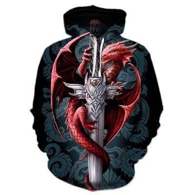 Neuer Herbst-Kapuzenpullover mit 3D-Druck der Domineering Dragon-Serie, cooler Trend- und Kapuzenpullover für Jungen, neuster loser Hip-Hop-Kapuzenpullover
