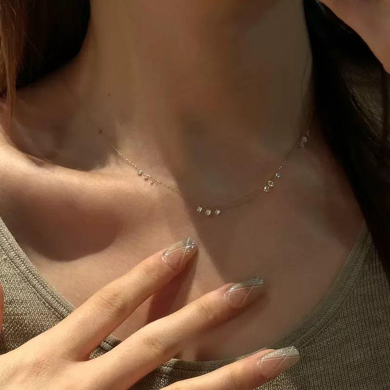 Sterling Silver-plated K-gold Super Fairy Small Water Droplet Flash Diamond Opal Necklace Niche Exquisite Collarbone Chain Neck Chain Simple Female