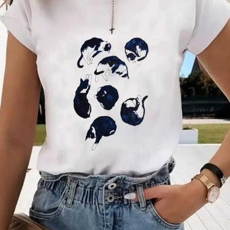 Short Sleeve Print Clothes Women Spring Summer FeUnisex Tee Fashion Cat Love Sweet Valentine Shirt Lady Graphic Tshirt Clothing
