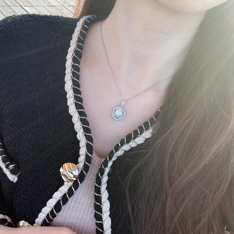 Temperament Zircon Round Necklace Women'S Creative Pearl Ring Stud Earrings Jewelry Three-Piece Set