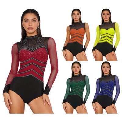 All-in-One Gymnastics & Party Jumpsuit S-XXL for Women: Features Rhinestones, Mesh, Back Cutout & Easy-Change Snap Crotch