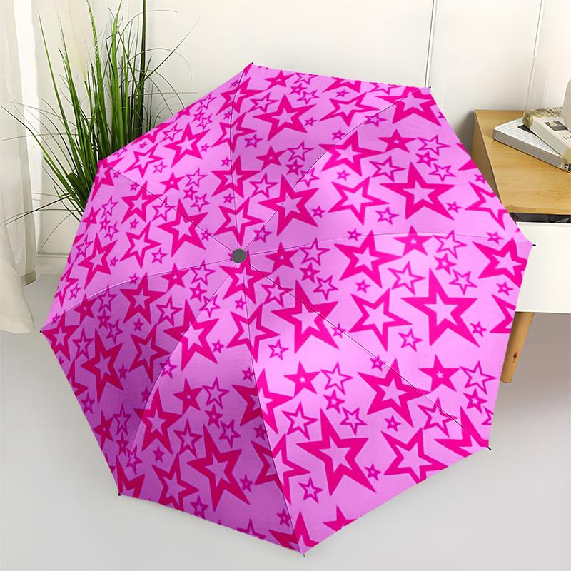 

1pc Pink Stars Print Automatic Open/Close Folding Umbrella - Compact 8-Rib Design, Daily Use, Perfect Gift for Friends & Family yy251124196