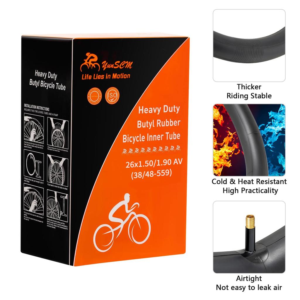 YunSCM 2-Pack, 26x1.50/1.75 Tubes, 32mm Wall, Schrader Valve, 26x1.5/1.9 Bicycle Tubes, Compatible with 26x1.50/26x1.75/26x1.90 Mountain Bikes