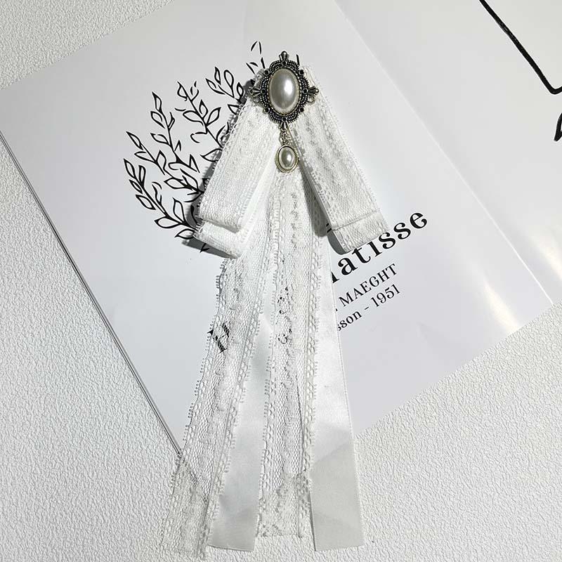 Temperament Bow Lace Long Ribbon Corsage Korean Sweet Brooch Shirt Collar Pins Mourning Brooch Necktie Jewelry