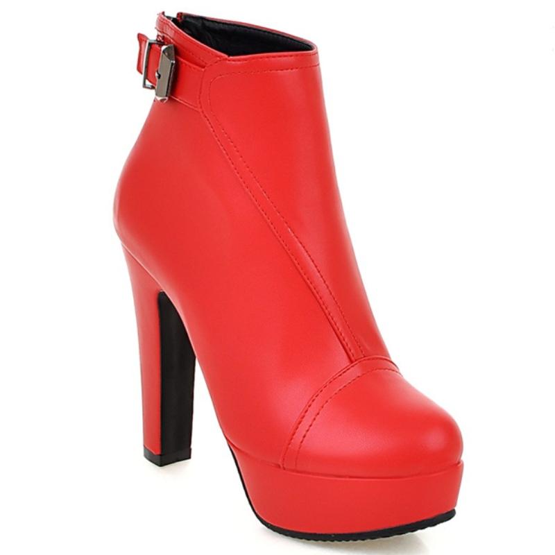 Women's Ankle Boots Autumn Spring 2025 High Heels Short Boot For Women Fashion Buckle Red Black Party Shoes Female Large Size