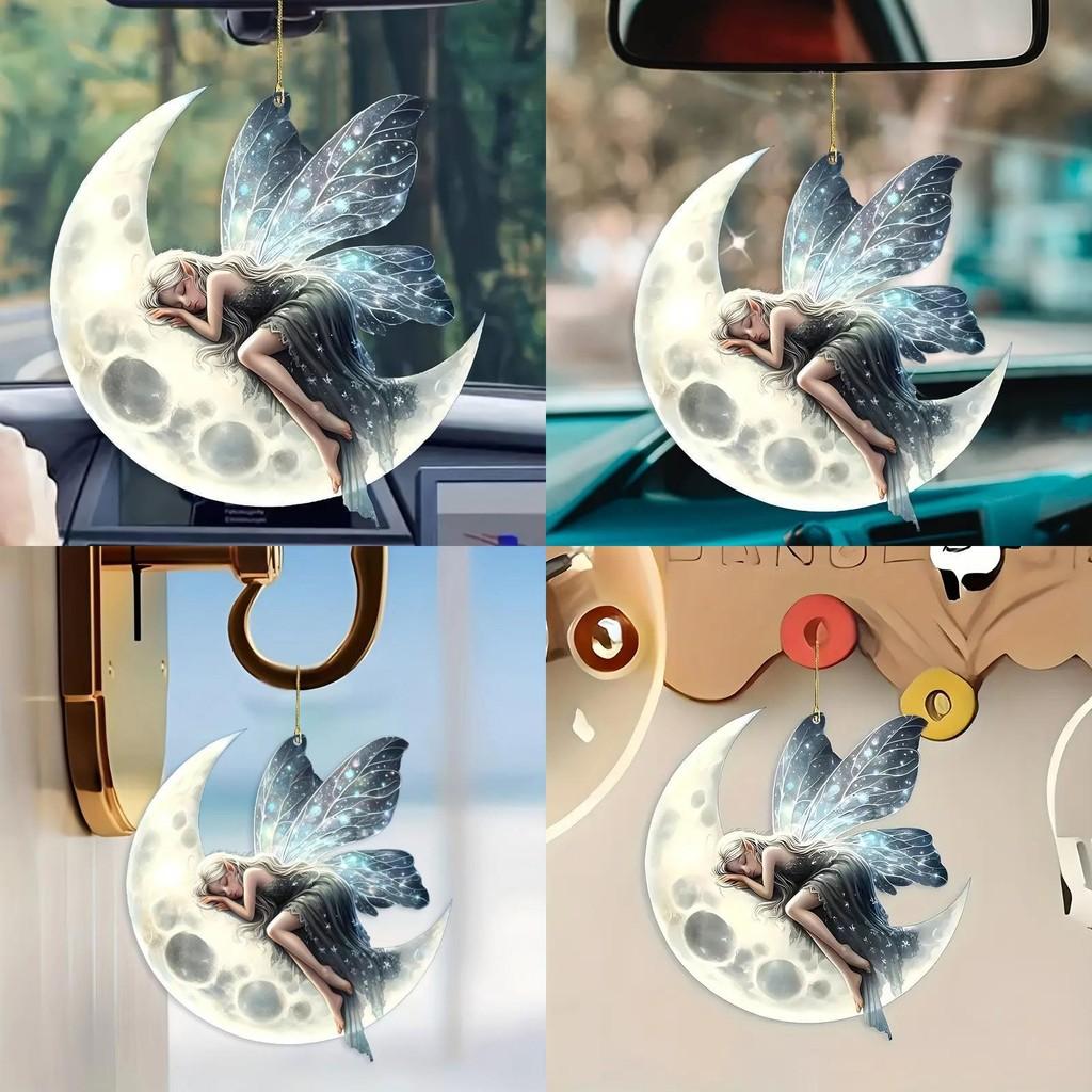 Acrylic Christmas Tree Flat Moon Elf Car Hanging Seasonal Interior Enhancement