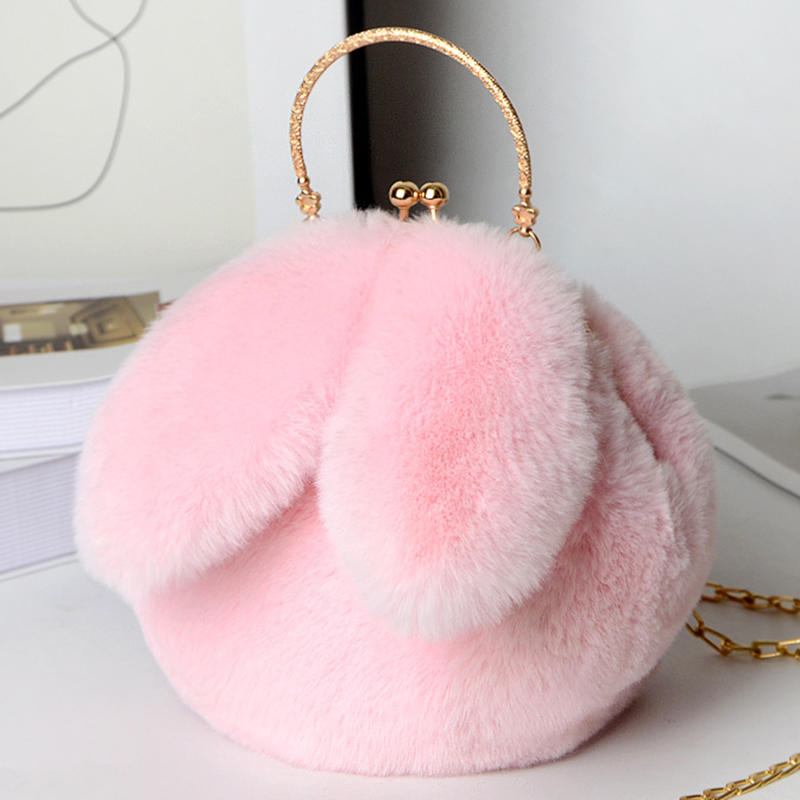 Rabbit Shaped Fluffy Shoulder Bag Fashion Chain Crossbody Bag Plush Handbag Cute Zipper Purse For Valentine's Day