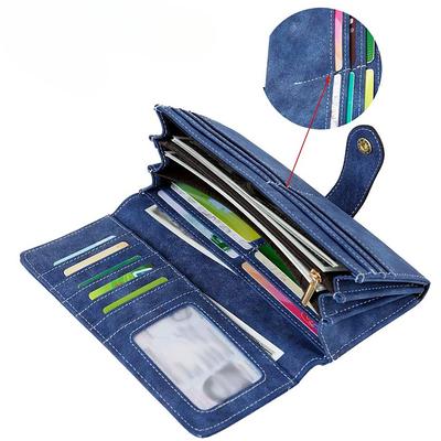 Portafoglio da donna lungo vintage elegante multi slot per carte, portafoglio in pelle PU carino versatile doppia piega porta carte di credito in morbida pelle