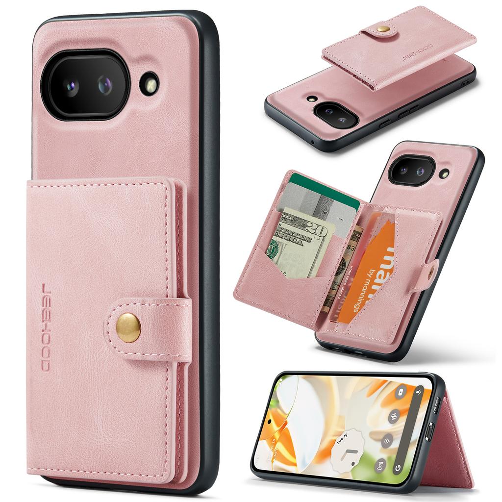 For Google Pixel 9a Case JEEHOOD J01 Retro Leather Phone Back Cover with Detachable Magnetic Card Holder