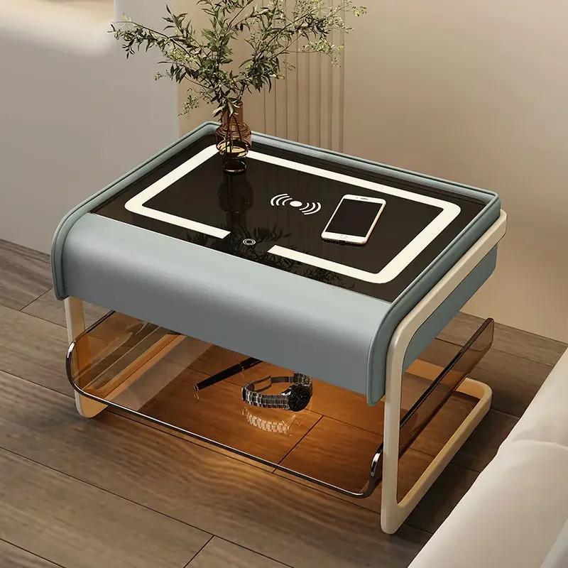 Smart Bedside Table Modern Simple Bedroom Luxury Nightstands Multifunctional Acrylic Wireless Charging Home Furniture