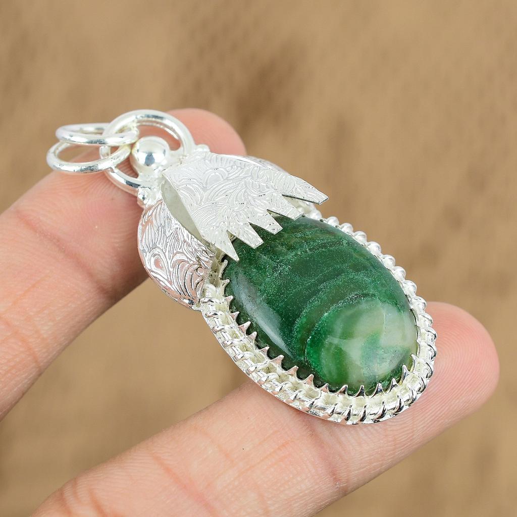 Wedding Gift For Her 925 Silver Natural Green Aventurine Gemstone Pendant