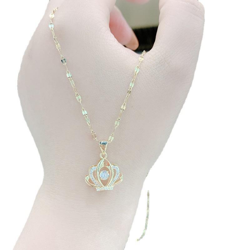 New Titanium Steel Crown Necklace Internet Celebrity Temperament Short Clavicle Chain Women's Light Luxury Niche Fashion Popular Jewelry