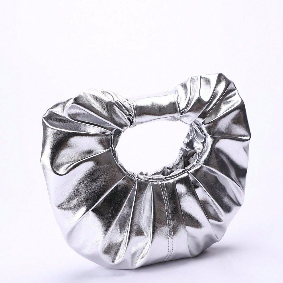 

Модный дизайн сумка Cloud новая металлический блеск однотонная плиссированная сумка PU высококачественный женский клатч серебряный