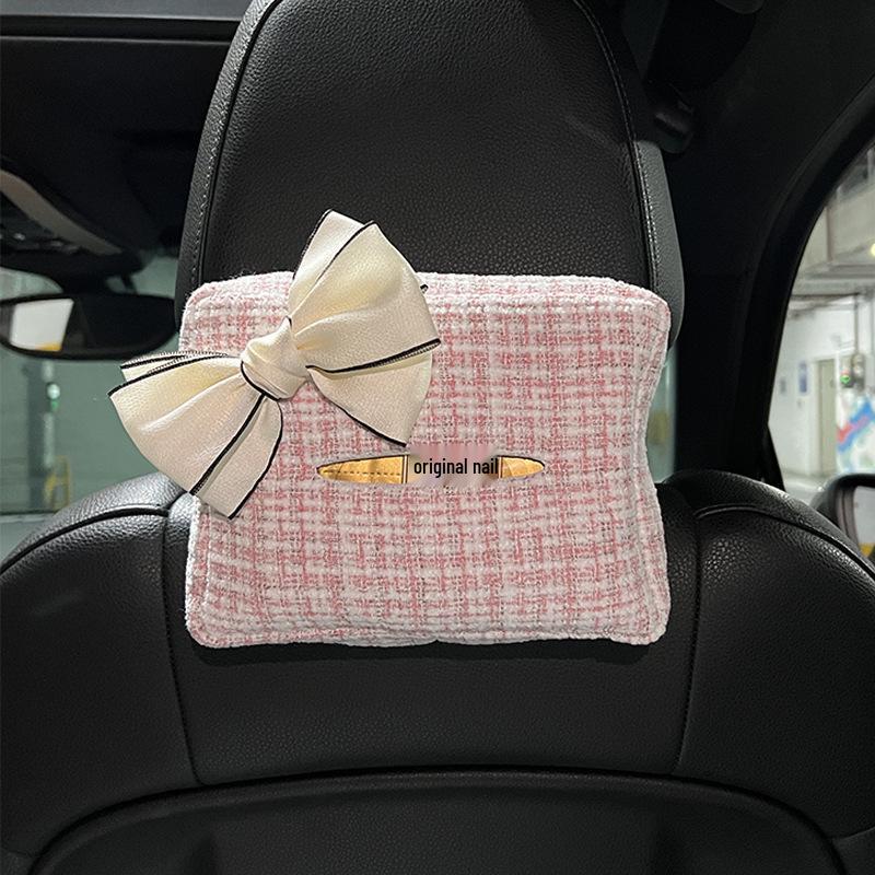 Hanging Car Tissue Box with Floral Bow, Stylish & Elegant for Women