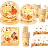 Happy Thanksgiving Disposable Tableware Turkey Paper Plates Cups Napkins Tablecloth Pumpkin Fall Leaf Theme Party Decorations